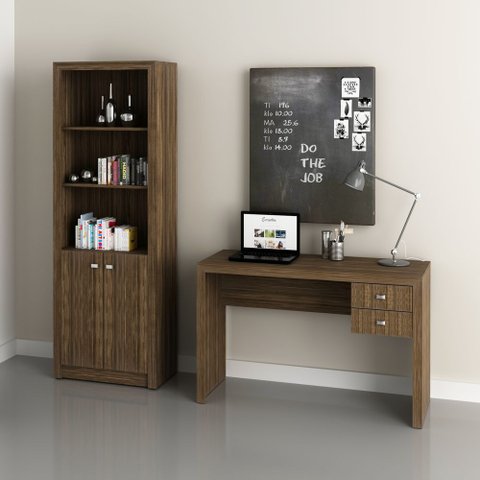 Conjunto de Escritório com Escrivaninha 02 pç CJ43018-095 Tecnomobili Tecno Móbili Nogal