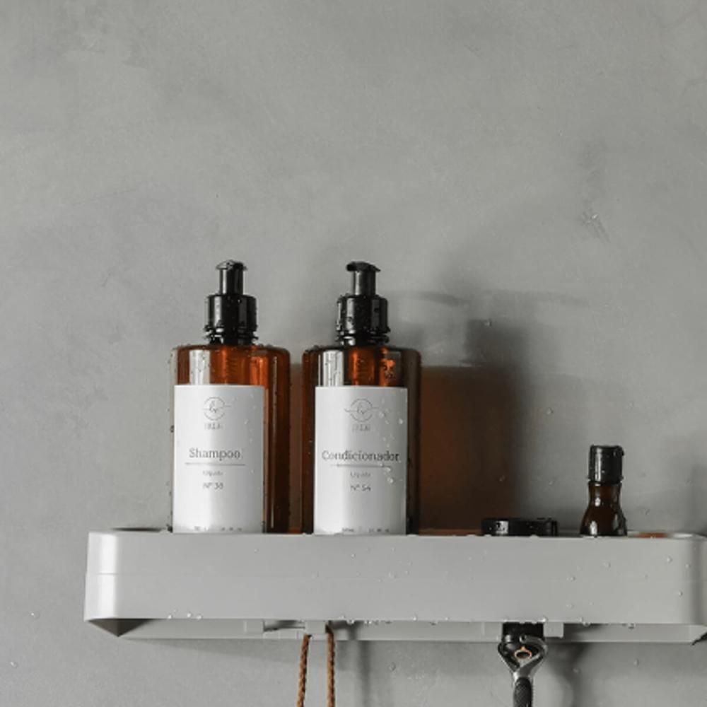 Kit Banheiro 6 Pçs Porta Shampoo Toalheiro Papeleira Gancho Lixeira Escova Sanitária Adesivo Bege - 3