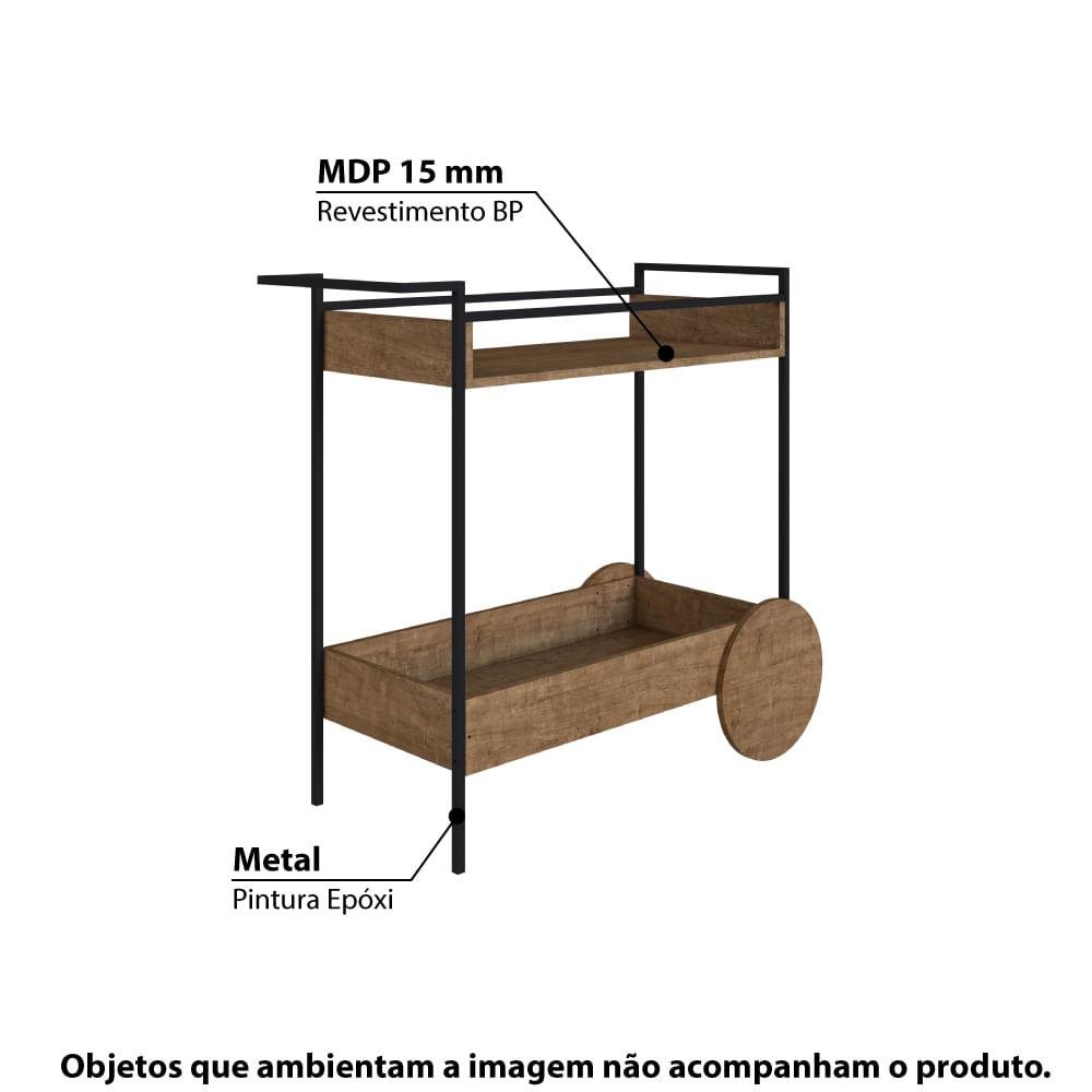 Bar 102,5cm 2 Compartimentos Estrutura Metálica 27853 Steel Quadra Artesano - Vermont/preto Fosco - 2