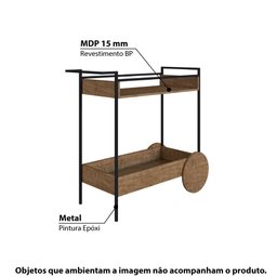Bar 102,5cm 2 Compartimentos Estrutura Metálica 27853 Steel Quadra Artesano - Vermont/preto Fosco - 2