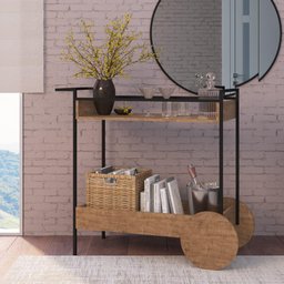 Bar 102,5cm 2 Compartimentos Estrutura Metálica 27853 Steel Quadra Artesano - Vermont/preto Fosco - 1