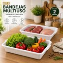 Ver imagem 2 de Kit 2 Bandeja Frigorifica Carnes Frios Branca Box Organizador 5,8L Retangular com Alca Bacia Exposit
