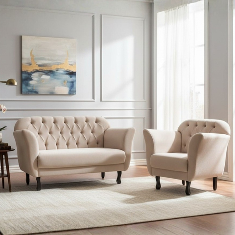 Kit Namoradeira + 1 Poltrona Decorativa Dália Veludo Bege