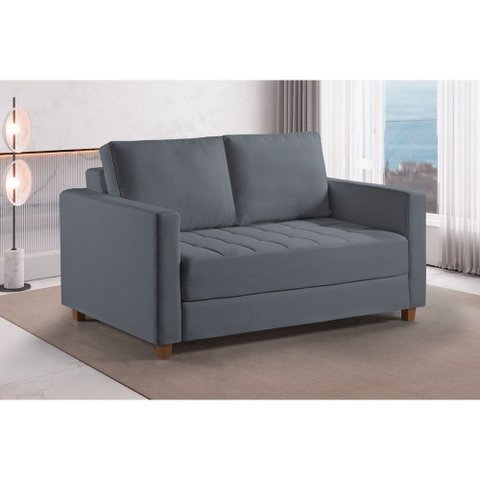 Sofá Cama Casal Marcelle 2 Lugares 150cm Linho Pé de Madeira - Talento Móveis