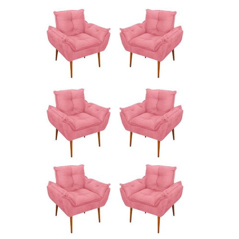 Kit 06 Sofás 1 Lugar de Luxo Opala Sala, Quarto Suede Cor:rosa