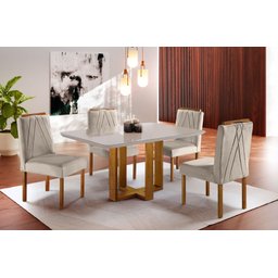Conjunto Sala de Jantar 4 Lugares Mesa e Cadeiras Madeira Maciça Berlim - 1