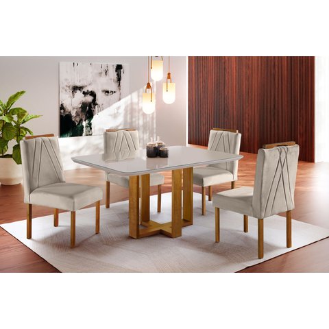 Conjunto Sala de Jantar 4 Lugares Mesa e Cadeiras Madeira Maciça Berlim