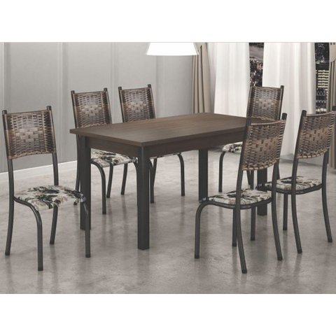 Mesa Tubular 6 Cadeiras Prata Craqueado com Tampo Bp Turim 1,40x0,75m Madmelos