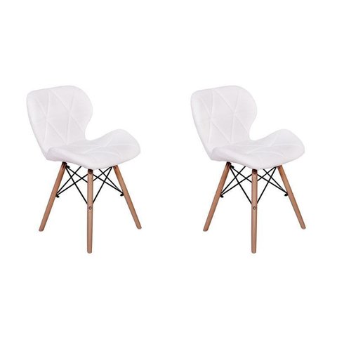 Kit 2 Cadeiras Charles Eames Eiffel Slim Wood Estofada - Branca