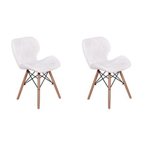 Kit 2 Cadeiras Charles Eames Eiffel Slim Wood Estofada - Branca