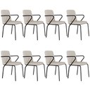 Ver imagem 1 de Kit 08 Cadeiras Estofada para Sala de Jantar com Braço Loft Preto C01 Linho Areia - Lyam Decor