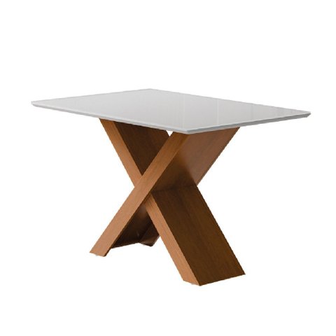 Mesa Sala de Jantar Tampo com Vidro 1,36m Grécia Madeirado/off White Dobuê