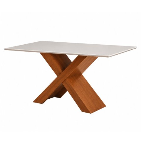 Mesa Sala de Jantar Tampo com Vidro 1,36m Grécia Madeirado/Off White Dobuê