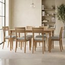 Ver imagem 1 de Mesa de Jantar 6 Lugares com 06 Cadeiras Madeira Maciça Estofada Lazuli F06 Linho Mescla Freijó -