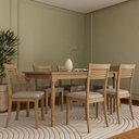 Ver imagem 4 de Mesa de Jantar 6 Lugares com 06 Cadeiras Madeira Maciça Estofada Lazuli F06 Linho Mescla Freijó -