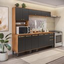 Ver imagem 2 de Armário de Cozinha Completa 3 Gavetas 230cm Canela/Preto Grid Elara Kappesberg