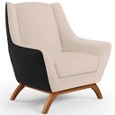 Ver imagem 1 de Poltrona Decorativa Base em Madeira Juliet D02 Corano Preto C-05 Linho Bege C-107 - Lyam Decor