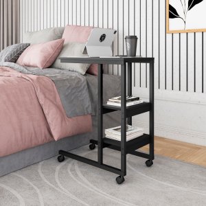 Mesa Auxiliar Fit Adaptável Multiuso com 2 Prateleiras Preta