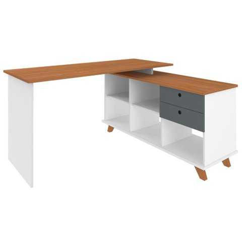 Mesa para Escritório Home Office Escrivaninha Gold A02 Freijó Grafito Branco - Lyam Decor