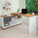 Ver imagem 2 de Mesa para Escritório Home Office Escrivaninha Gold A02 Freijó Grafito Branco - Lyam Decor