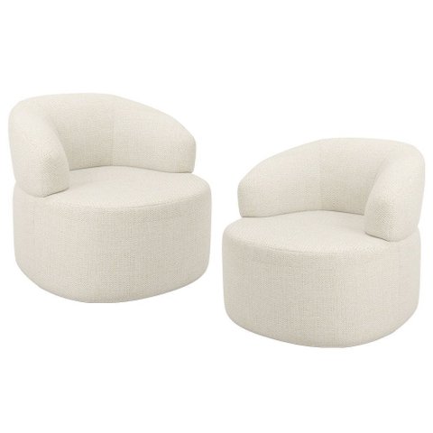 Kit 02 Poltronas Giratória Orgânica para Sala de Estar Living Helena L02 Linho Champagne - Lyam Deco