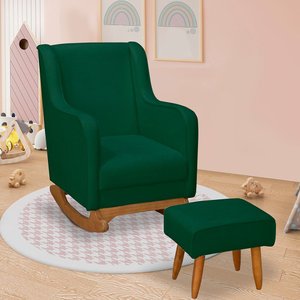 Poltrona de Amamentação Aquila Balanço com Puff Bouclê Verde