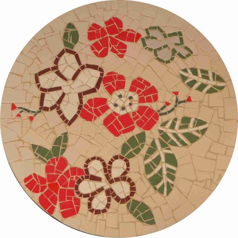 Mesa em Mosaico Floral Veri Hibiscos Cerâmicas - Somente o Tampo 130cm