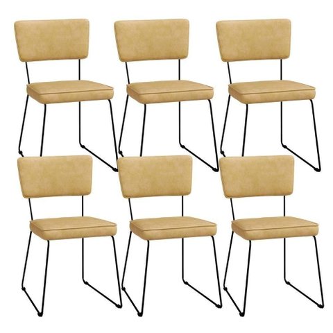 Kit 6 Cadeiras Decorativa Estofada para Sala de Jantar Allana L02 Couríssimo Casco Fendi - Lyam