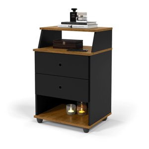 Mesa de Cabeceira Luxo 2 Gavetas - Preto/freijo
