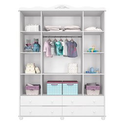 Jogo de Quarto Infantil Provence New com Guarda Roupa e Berço Branco Acetinado - Planet Baby - 3