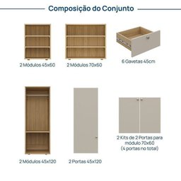 Guarda Roupa 6 Módulos 6 Portas 6 Gavetas Frame Cabecasa MadeiraMadeira   - 3