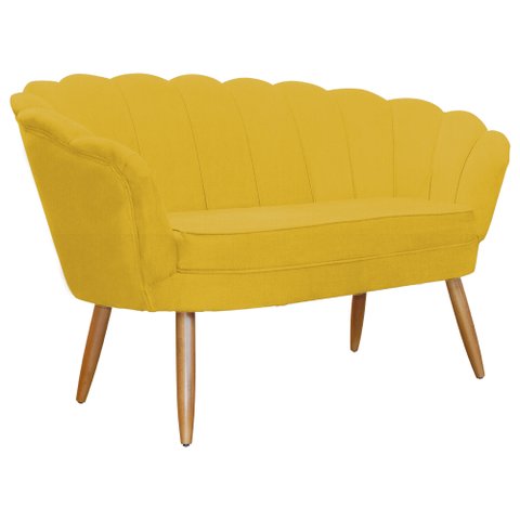 Namoradeira Decorativa Pétala Couro Amarelo Pés Madeira Ms Decor