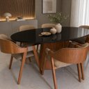 Ver imagem 2 de Mesa de Jantar Oval Perla Base Madeira Laminada Cinamomo e Vidro:Preto/200x100