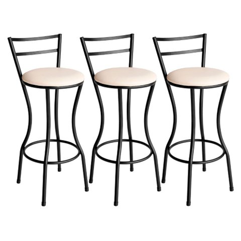 Conjunto de 3 Banquetas Alta Home de Aço de Carbono