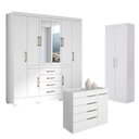 Ver imagem 1 de Guarda Roupa Casal Nápole 2045149 e Armário Multiuso 2000191 e Cômoda Sevilha Branco Brilho - Aramóv