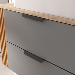 Conjunto Gabinete Banheiro Taos 80cm (armário + Cuba + Espelheira + Tampo Vidro) - 2