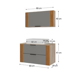 Conjunto Gabinete Banheiro Taos 80cm (armário + Cuba + Espelheira + Tampo Vidro) - 5