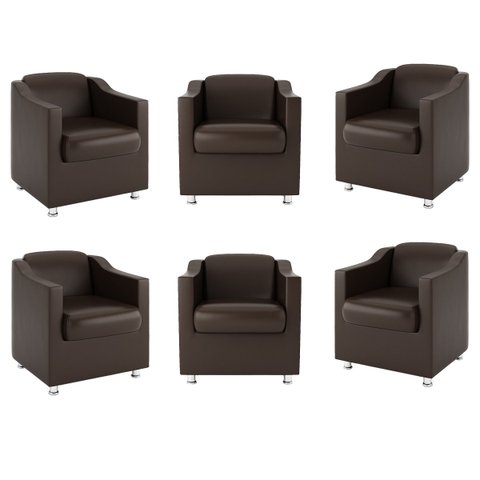 Kit 6 Poltronas para Recepção Clínica Médica - Balaqui Decor Cor:Marrom