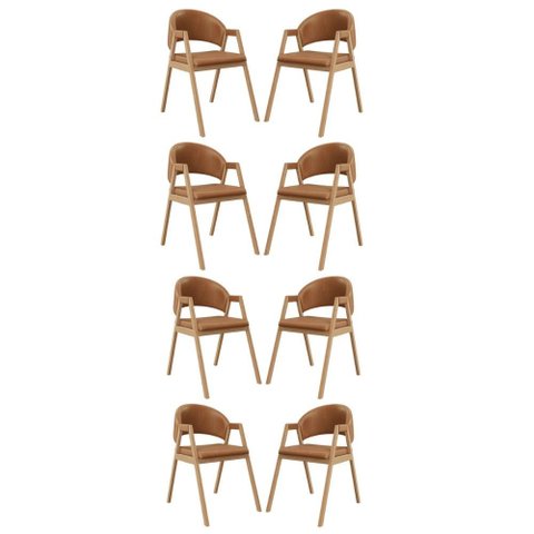 Kit 8 Cadeiras para Mesa de Jantar Moderna Courino - Balaqui Cor:marrom Claro