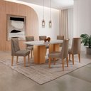 Ver imagem 1 de Mesa de Jantar Eloise 180cm Tampo Mdf com Vidro 6 Cadeiras Veludo Capuccino Off White Naturale