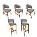 Ver imagem 1 de Kit 3 Cadeiras de Jantar Debora Madeira Maciça com 2 Banquetas Ana Cerejeira Premium Linho Cinza