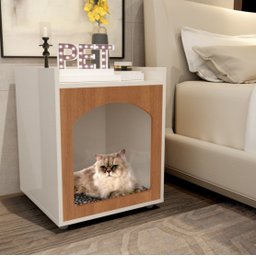 Mesa de Cabeceira Pet para Qualquer Ambiente e Conforto:off White Freijo - 4