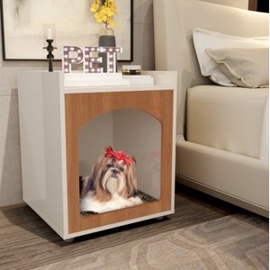 Mesa de Cabeceira Pet para Qualquer Ambiente e Conforto:off White Freijo
