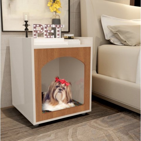 Mesa de Cabeceira Pet para Qualquer Ambiente e Conforto:off White Freijo
