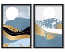 Ver imagem 1 de Kit 2 Quadros Decorativos Montanhas Azul com Dourado 24x18cm - com Vidro:moldura Branca