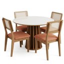 Ver imagem 2 de Conjunto para Sala de Jantar Mesa Redonda e 4 Cadeiras Estofadas Encosto Telado 100% MDF Bolonha Marrom/Madeirado/Terracota/Off White