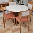Ver imagem 1 de Conjunto para Sala de Jantar Mesa Redonda e 4 Cadeiras Estofadas Encosto Telado 100% MDF Bolonha Marrom/Madeirado/Terracota/Off White