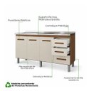 Ver imagem 4 de Balcão Gabinete Cozinha sem Pia Inox 3 Porta 3 Gavetas 150cm Cor:Off White