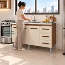Ver mais imagens de Balcão Gabinete Cozinha sem Pia Inox 3 Porta 3 Gavetas 150cm Cor:Off White