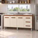 Ver imagem 1 de Balcão Gabinete Cozinha sem Pia Inox 3 Porta 3 Gavetas 150cm Cor:Off White